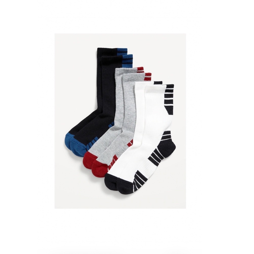 Old Navy Boys Performance Basketball Socks 3-Pack Black Grey White Size M 13-3Y